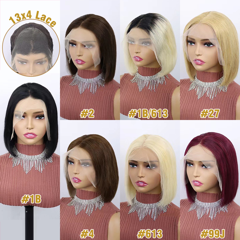 13x4 lace Colored bob wig #1B #2 #4 #27 #99j #613 100% Human hair Wig