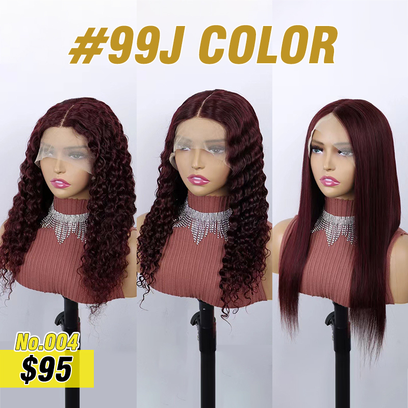 #99J #1B/27 #1B/30 Color T-Part 13x4x1 Lace Wig Silky Straight Deep Curly Jerry Curly 150% Density