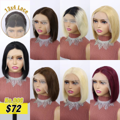 13x4 lace Colored bob wig #1B #2 #4 #27 #99j #613 100% Human hair Wig