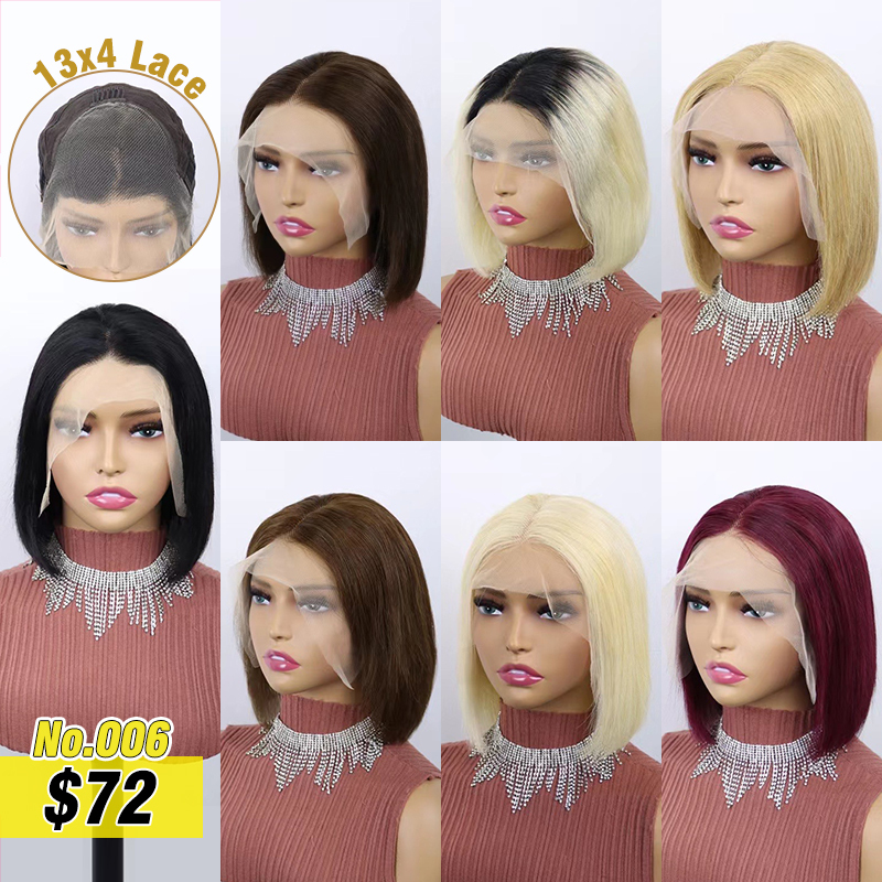 13x4 lace Colored bob wig #1B #2 #4 #27 #99j #613 100% Human hair Wig