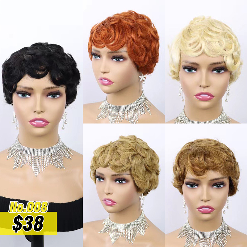 Machine Pixie Cut Wig Curly Wig Cheap Wig 100% Human Hair Wig Very Low Price