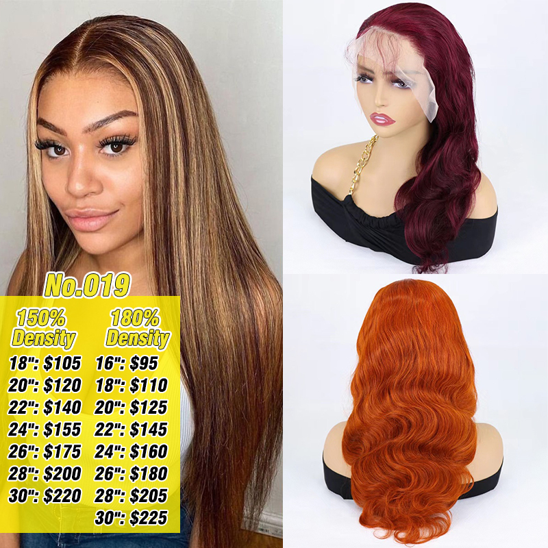 #99J #350 #4/27 Color 13x4 Transparent Lace Front Wig 150% &amp; 180% Density 100% Human Hair Wig
