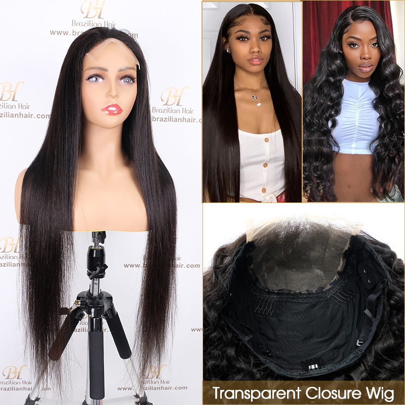 Brazilian Hair Company Custom Transparent 4x4 5x5 6x6 Lace Closure Wig 180% 200% Density Human Raw Hair Wig