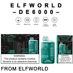 ELFWORLD DE6000 RECHARGEABLE DISPOSABLE VAPE POD DEVICE WHOLESALE (6000 PUFFS)