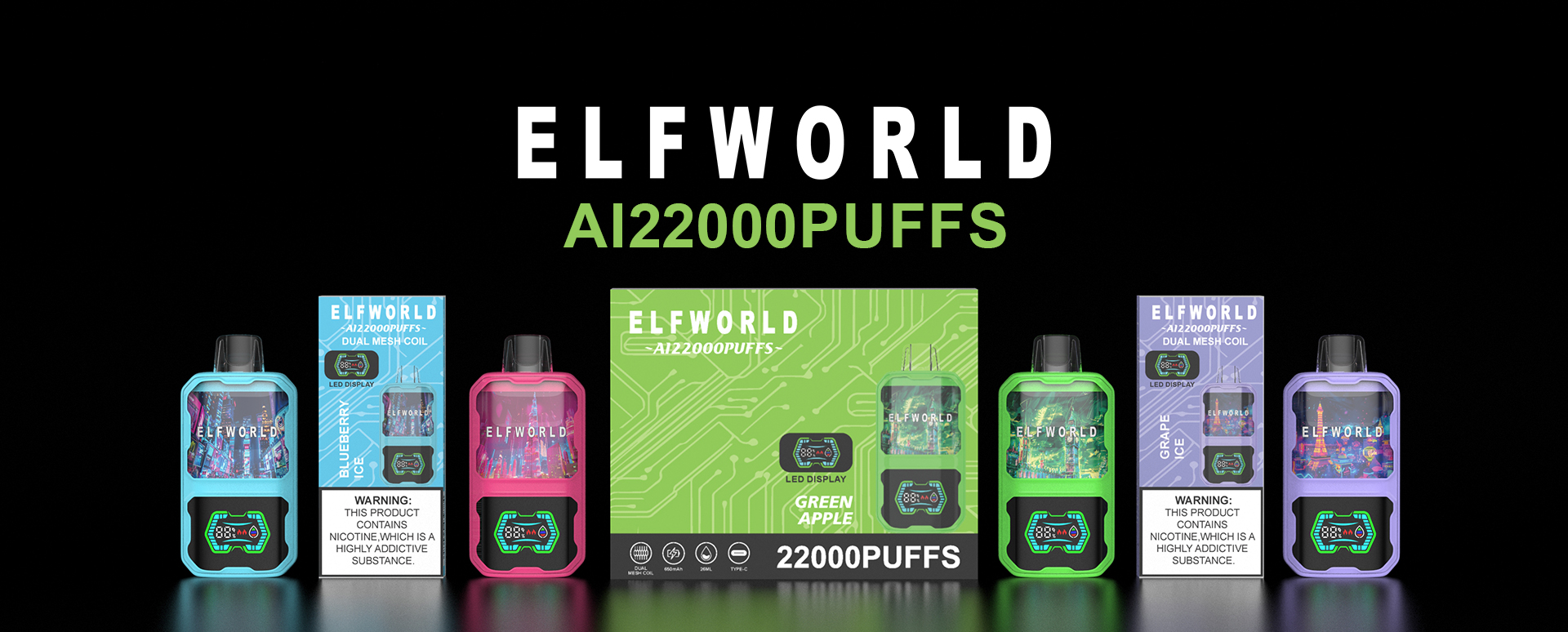 ELFWORLD AI22000 RECHARGEABLE DISPOSABLE VAPE POD DEVICE WITH BATTERY AND LIQUID DISPLAY WHOLESALE (22000 PUFFS)