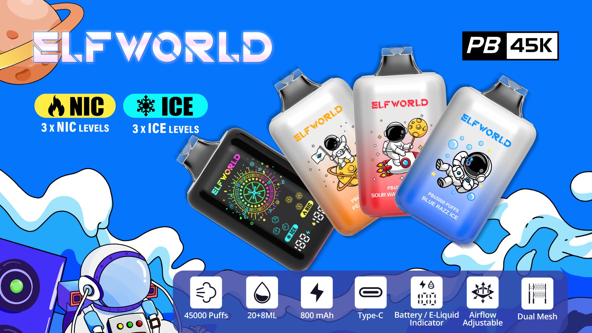 ELFWORLD PB45000 ICE CONTROAL NIC CONTROL VAPE DEVICE