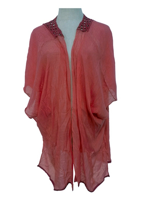 YLhighton  Beach cover ups solid color natural wrinkle lace neckline