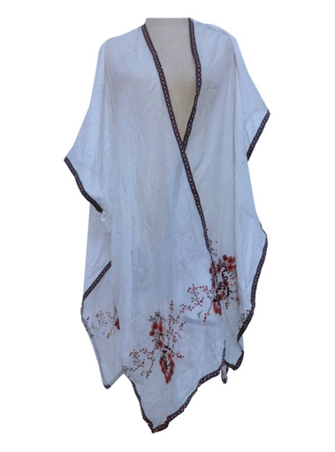 Single color embroidery kimono cardigans for women, casual blouse tops