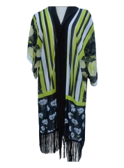 YLhighton half-sleeve printed chiffon tassel kimono casual blouse tops