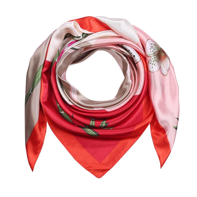 Silk Feeling Scarf Square Satin Head Scarf for Women