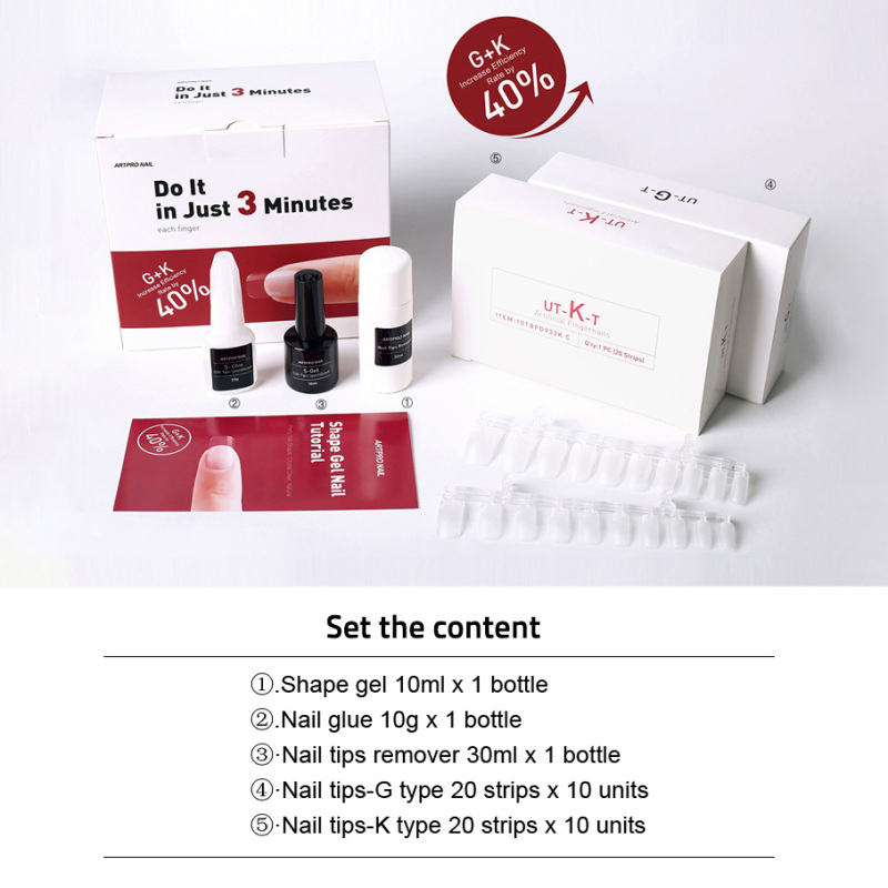 Nail Extension Set 3-minutes Shape Gel Nail Kit K and G Ultrathin False Nails With Glue and Nail Remover
