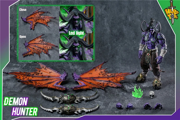 In Stock New Hero Toys World of War craft Demon Hunter Illidan Stormrage Figure