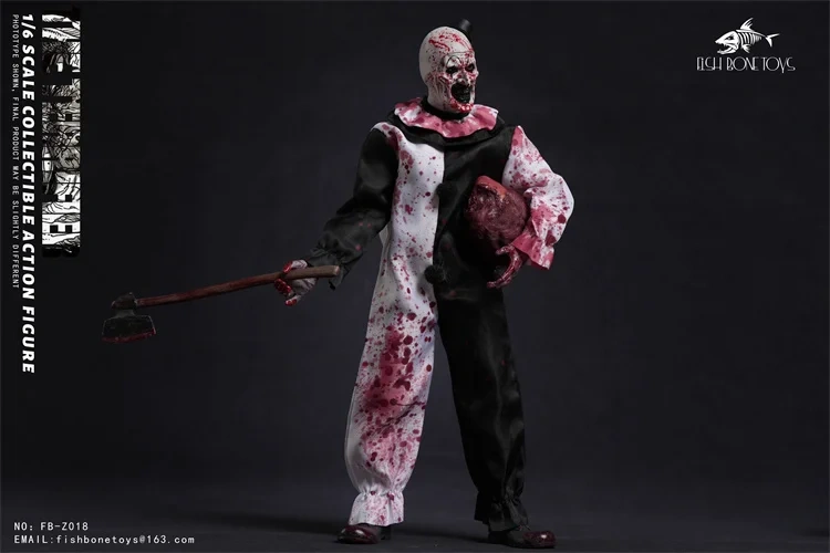 In Stock FISH BONETOYS 1/6 FB-Z018 Terrifier Broken Soul Clown Halloween Killer Frenzy Full Set 12in Male Action Figure Model