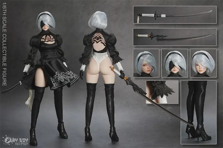 Pre-order PLAY TOY P021 1/6 Sexy 2B Sister Nier Female Action Figure Two Mini Sword Model Three Head Sculpts 12" Full Set Solider Dolls