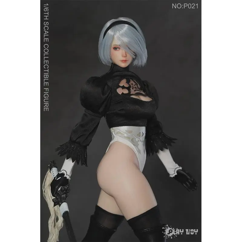 Pre-order PLAY TOY P021 1/6 Sexy 2B Sister Nier Female Action Figure Two Mini Sword Model Three Head Sculpts 12" Full Set Solider Dolls