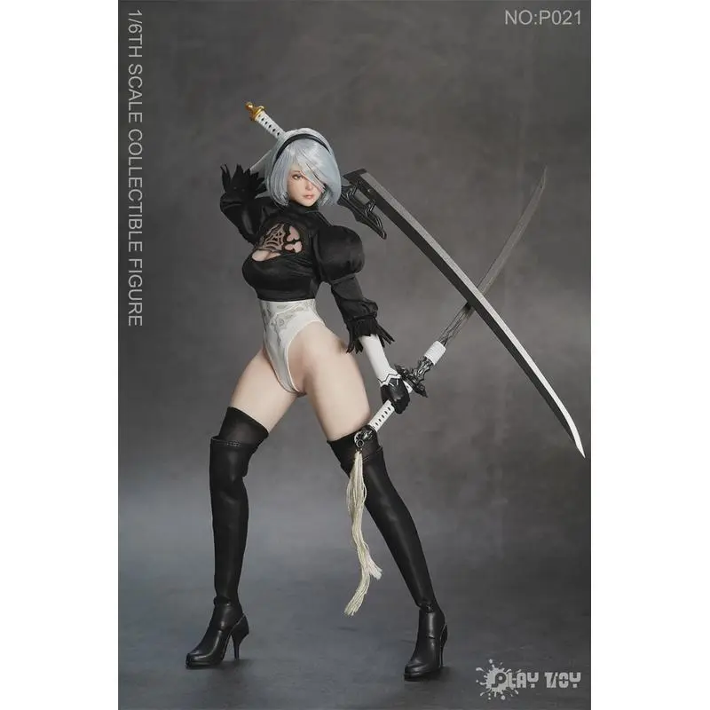 Pre-order PLAY TOY P021 1/6 Sexy 2B Sister Nier Female Action Figure Two Mini Sword Model Three Head Sculpts 12" Full Set Solider Dolls