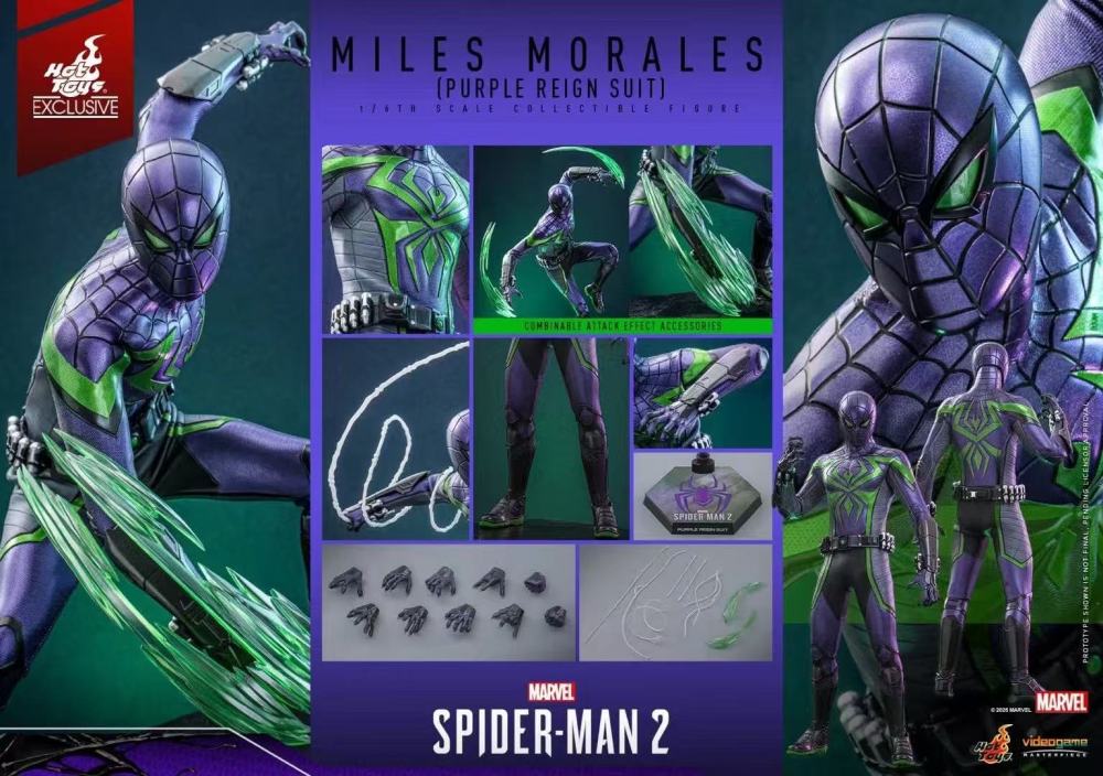 In Stock  🔥Hot Toys 1/6 Miles Morales (Purple Shadow Dynasty Suit) in Marvel's Spider-Man 2
