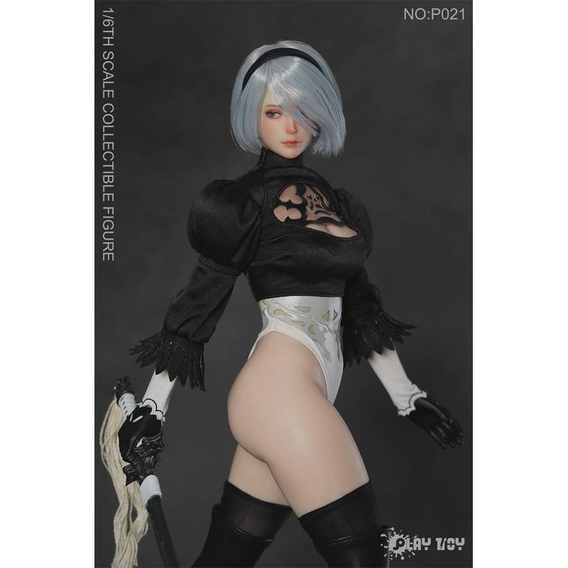 Pre-order PLAY TOY P021 1/6 Sexy 2B Sister Nier Female Action Figure Two Mini Sword Model Three Head Sculpts 12" Full Set Solider Dolls