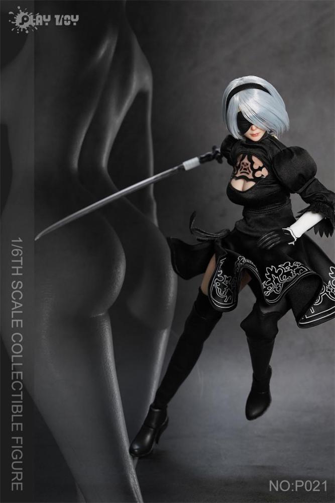 Pre-order PLAY TOY P021 1/6 Sexy 2B Sister Nier Female Action Figure Two Mini Sword Model Three Head Sculpts 12" Full Set Solider Dolls