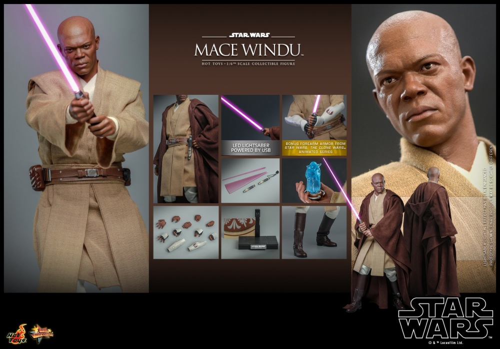 In Stock Hot Toys MMS681 Star Wars Episode II Attack of the Clones Mace Windu