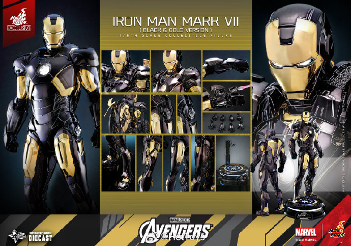 IN STOCK  HOT TOYS 1/6 MMS741D61 IRON MAN MK VII (MK 7) BLACK & GOLD