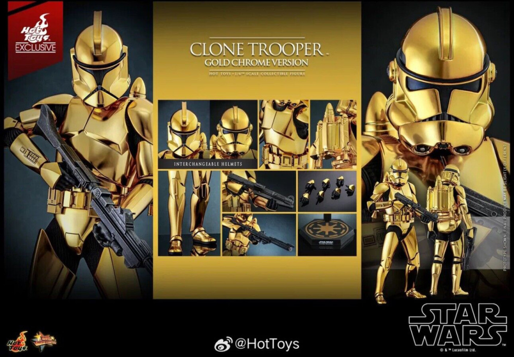 In Stock Hot Toys MMS735 Star Wars Clone Trooper (Gold Chrome Version) Figure Exclusive