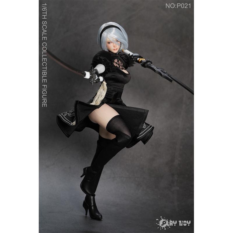 Pre-order PLAY TOY P021 1/6 Sexy 2B Sister Nier Female Action Figure Two Mini Sword Model Three Head Sculpts 12" Full Set Solider Dolls