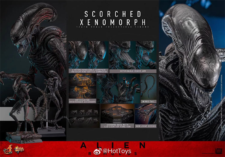 In Stock Hot Toys MMS784 Alien: Romulus Scorched Xenomorph 1/6 Figure