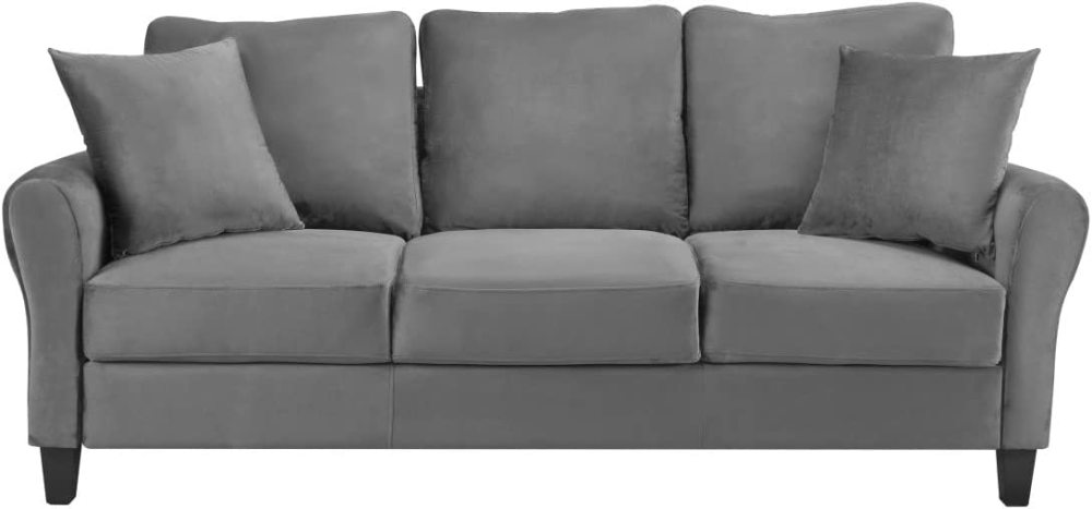 PEIHONGET 78.35" Mid-Century Modern Living Room Sofa 3 Seater Velvet Sofa Couch with 2 Pillows Armrest and Wood Legs for Bedroom, Apartment, Dorm, Office (Gray)