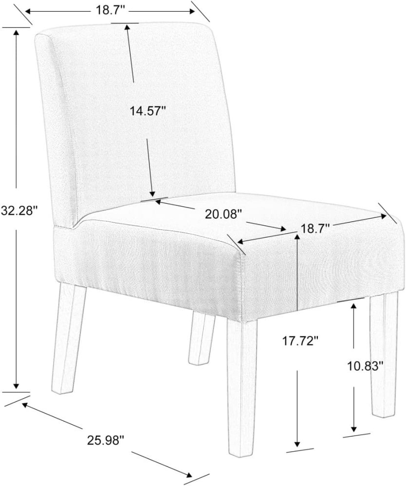 PEIHONGET Armless Accent Chair Set of 2, Slipper Chair with Side Table, Living Room Chair Solid Wood Legs Fabric Side Bedroom Chairs Upholstered Corner Side Chair Dinner Chair for Home, Office(Grey)