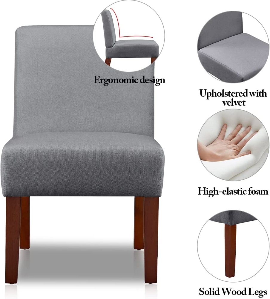 PEIHONGET Armless Accent Chair Set of 2, Slipper Chair with Side Table, Living Room Chair Solid Wood Legs Fabric Side Bedroom Chairs Upholstered Corner Side Chair Dinner Chair for Home, Office(Grey)