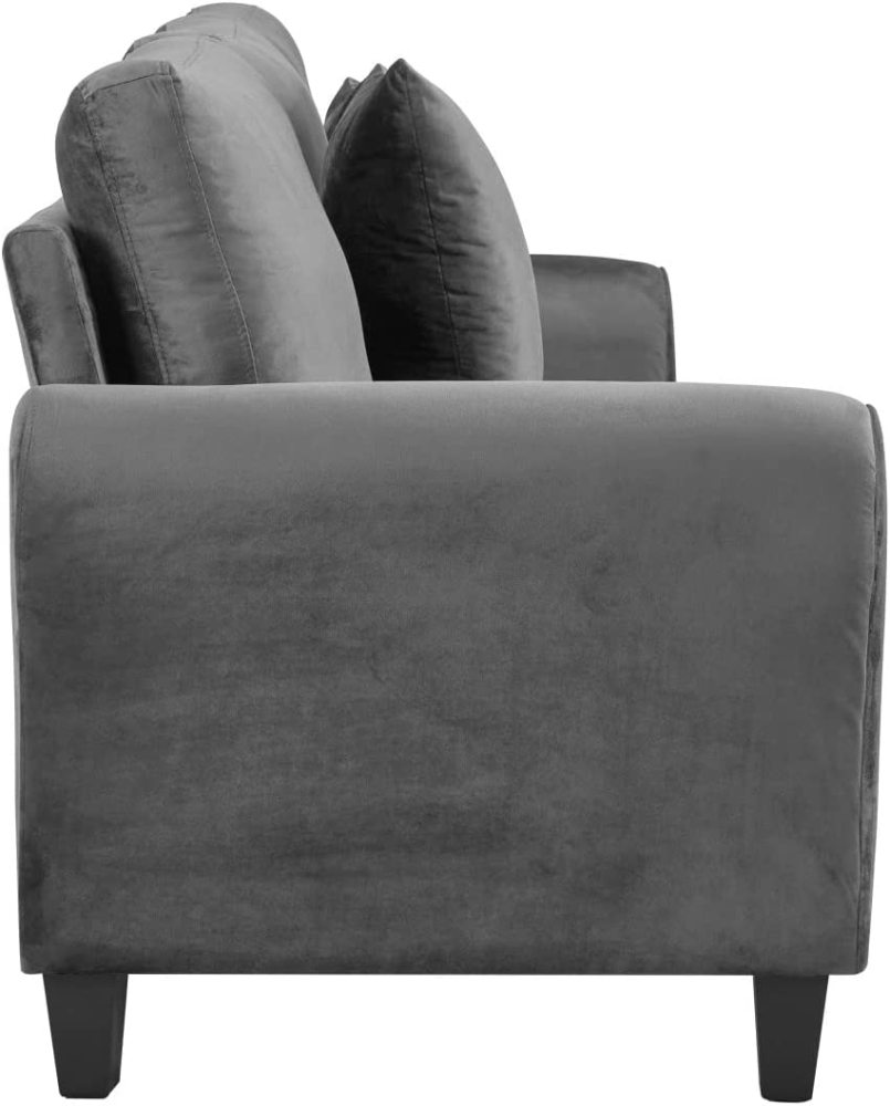 PEIHONGET 78.35" Mid-Century Modern Living Room Sofa 3 Seater Velvet Sofa Couch with 2 Pillows Armrest and Wood Legs for Bedroom, Apartment, Dorm, Office (Gray)