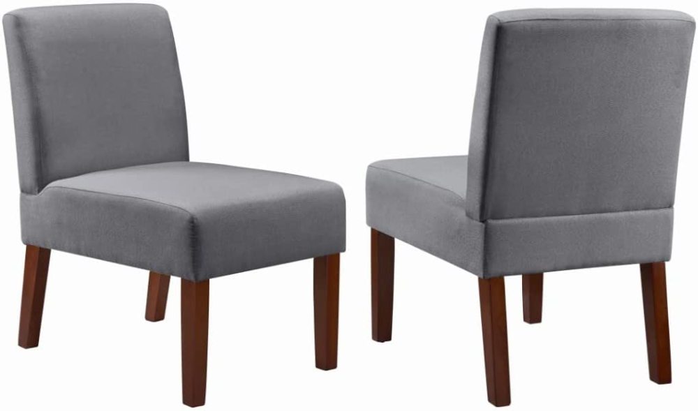 PEIHONGET Armless Accent Chair Set of 2, Slipper Chair with Side Table, Living Room Chair Solid Wood Legs Fabric Side Bedroom Chairs Upholstered Corner Side Chair Dinner Chair for Home, Office(Grey)