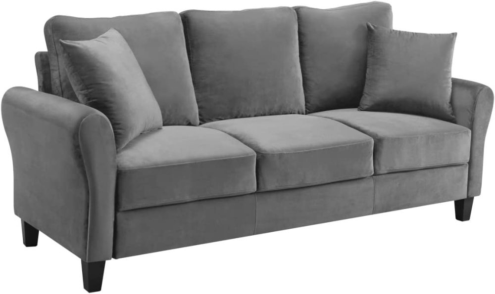 PEIHONGET 78.35" Mid-Century Modern Living Room Sofa 3 Seater Velvet Sofa Couch with 2 Pillows Armrest and Wood Legs for Bedroom, Apartment, Dorm, Office (Gray)