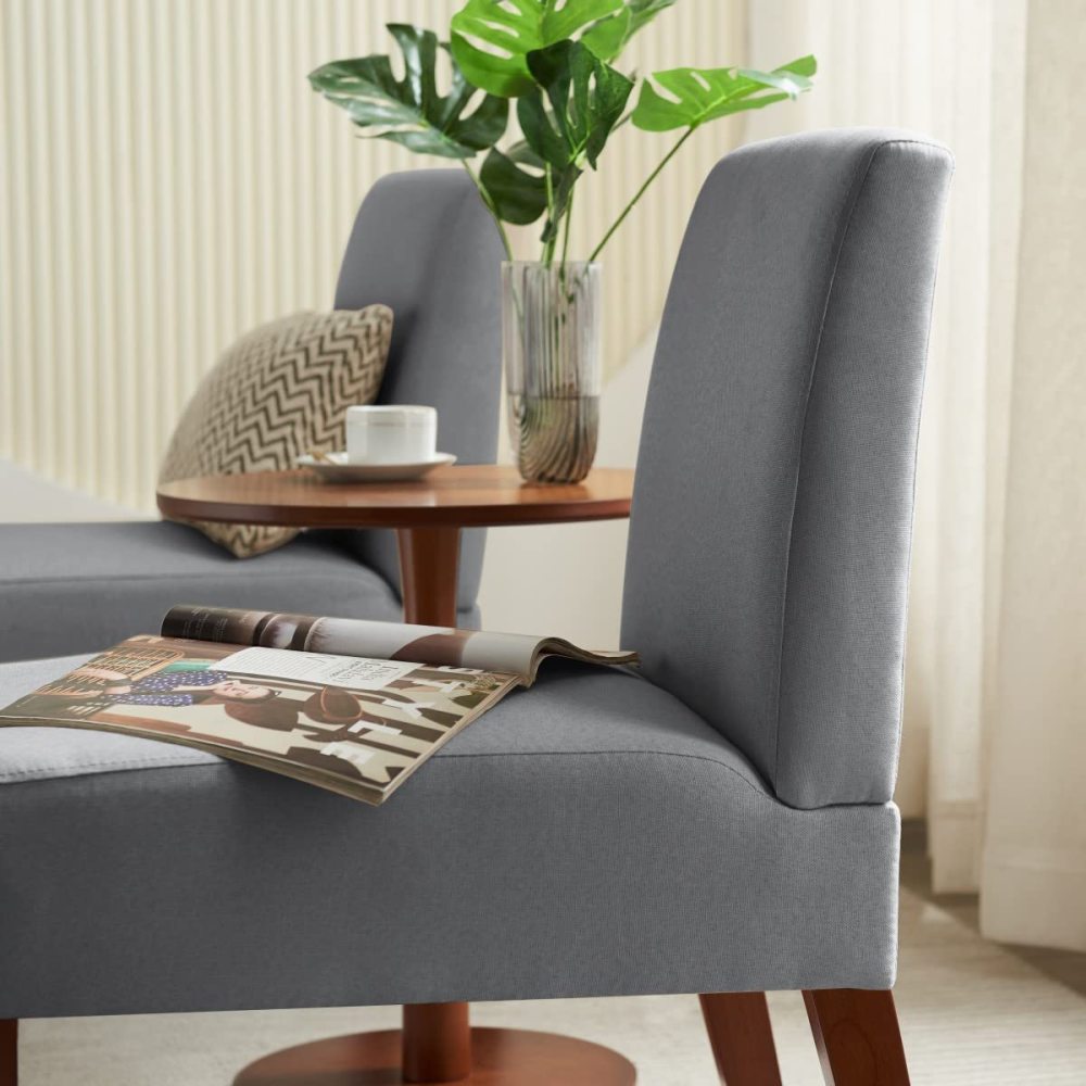 PEIHONGET Armless Accent Chair Set of 2, Slipper Chair with Side Table, Living Room Chair Solid Wood Legs Fabric Side Bedroom Chairs Upholstered Corner Side Chair Dinner Chair for Home, Office(Grey)