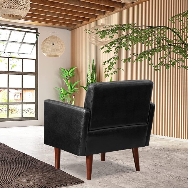 Accent Arm Chair, Mid Century PU Leather Upholstered Living Room