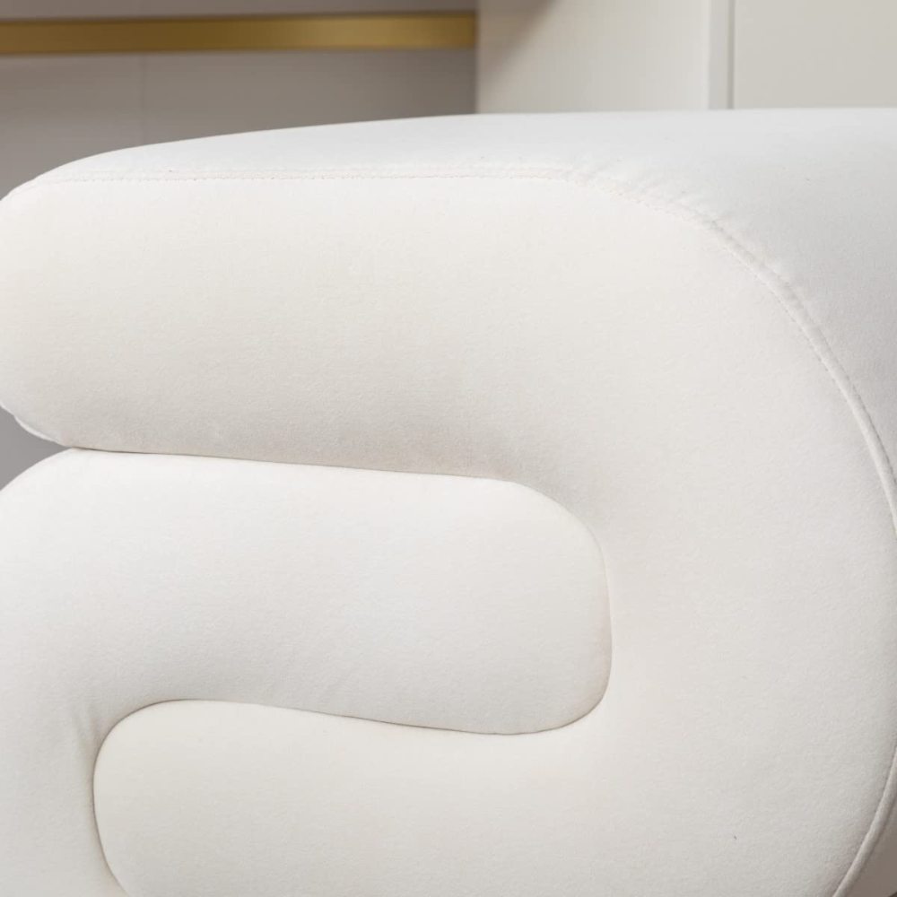PEIHONGET S-Shape Velvet Ottoman, Vanity Stool Upholstered Footrest Ottoman Stool Dressing Chair Makeup Rest Stool Chair for Makeup, Living Room, Bedroom(White)
