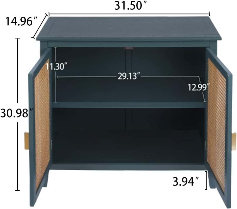 PEIHONGET Sideboard Cabinet, Rattan Accent Storage Cabinet with 2 Rattan Doors Kitchen Buffet Storage with Adjustable Shelves Cupboard for Dining Room, Living Room, Entryway, Hallway(Green)