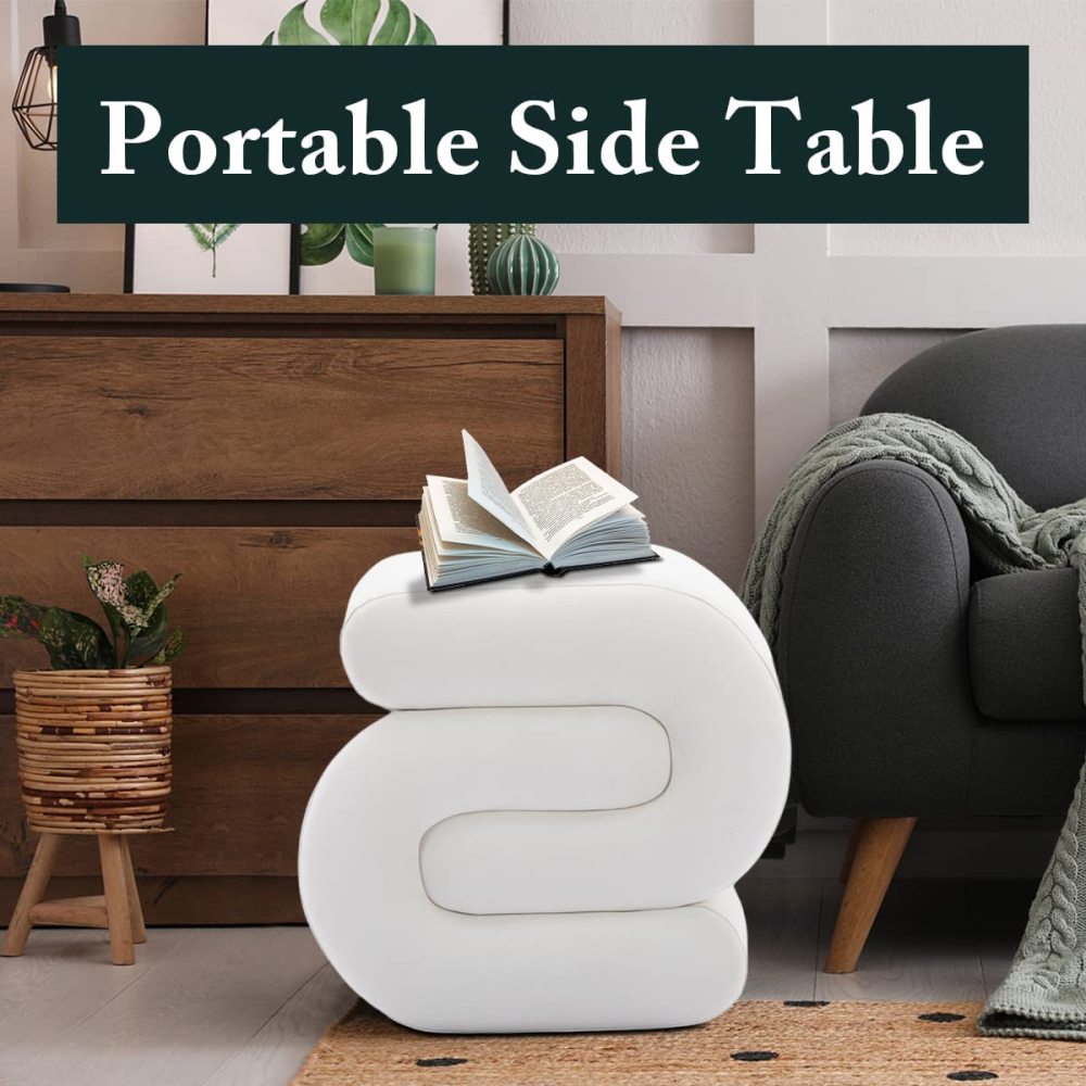 PEIHONGET S-Shape Velvet Ottoman, Vanity Stool Upholstered Footrest Ottoman Stool Dressing Chair Makeup Rest Stool Chair for Makeup, Living Room, Bedroom(White)