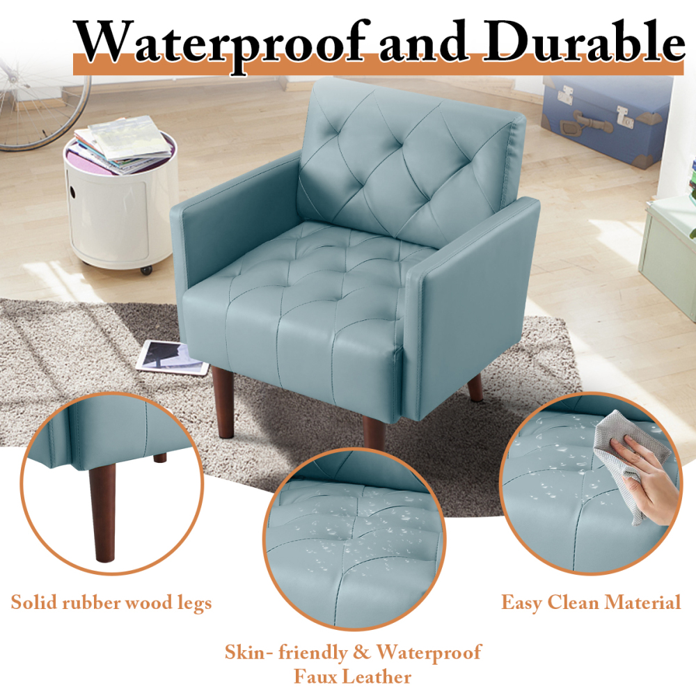 SZLIZCCC Faux Leather Accent Chair, Modern Retro Arm Chair for Living Room and Bedroom Tufted Upholstered Sofa Club Chair Comfy Armchair for Small Spaces Bedroom Office (Orange)