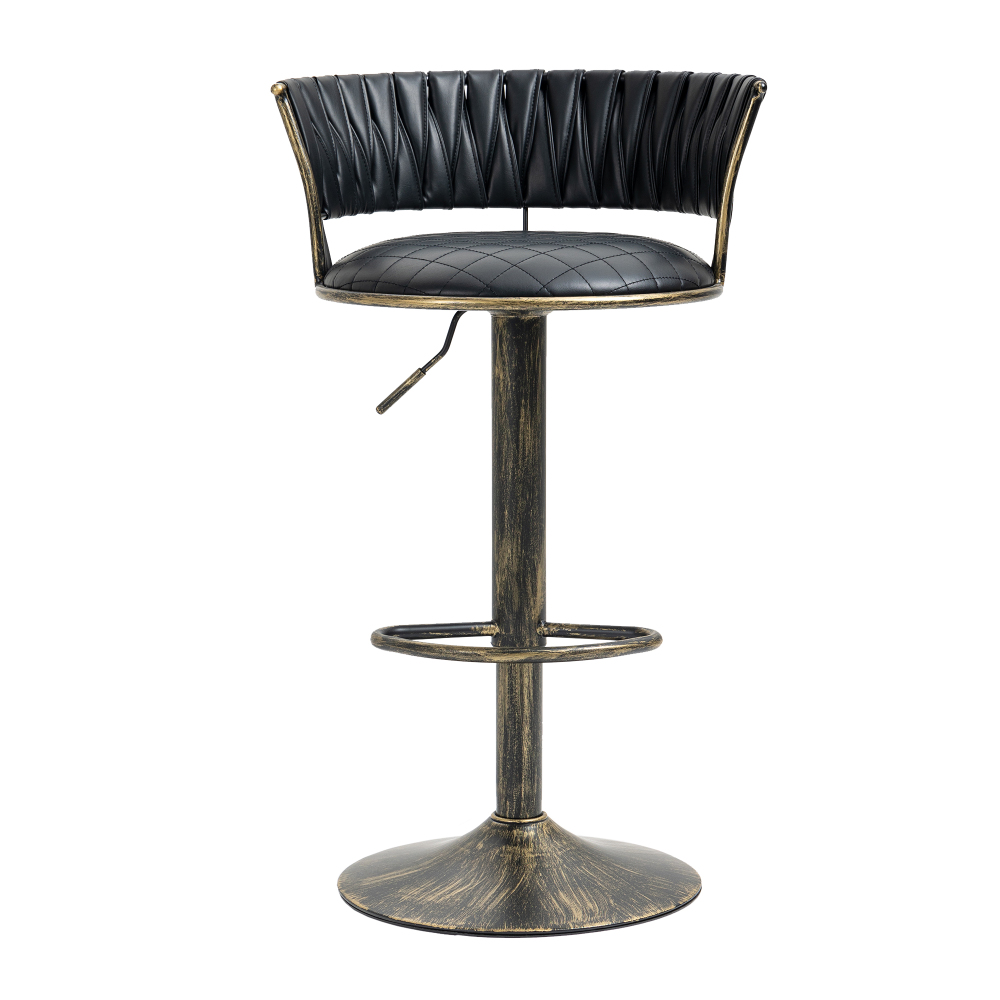 SZLIZCCC PU Leather Bar Stools Set of 1，Woven Counter Height Bar Chairs Mid-Century Modern Barstools 360° Swivel Adjustable Bar Chair with Retro Footrest High Back for Island, Dining Kitchen