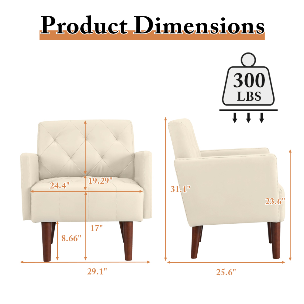 SZLIZCCC Faux Leather Accent Chair, Modern Retro Arm Chair for Living Room and Bedroom Tufted Upholstered Sofa Club Chair Comfy Armchair for Small Spaces Bedroom Office