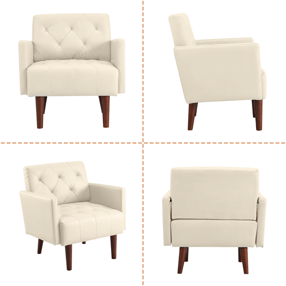 SZLIZCCC Faux Leather Accent Chair, Modern Retro Arm Chair for Living Room and Bedroom Tufted Upholstered Sofa Club Chair Comfy Armchair for Small Spaces Bedroom Office