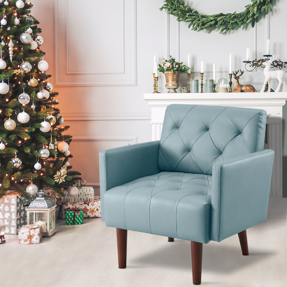 SZLIZCCC Faux Leather Accent Chair, Modern Retro Arm Chair for Living Room and Bedroom Tufted Upholstered Sofa Club Chair Comfy Armchair for Small Spaces Bedroom Office (Orange)