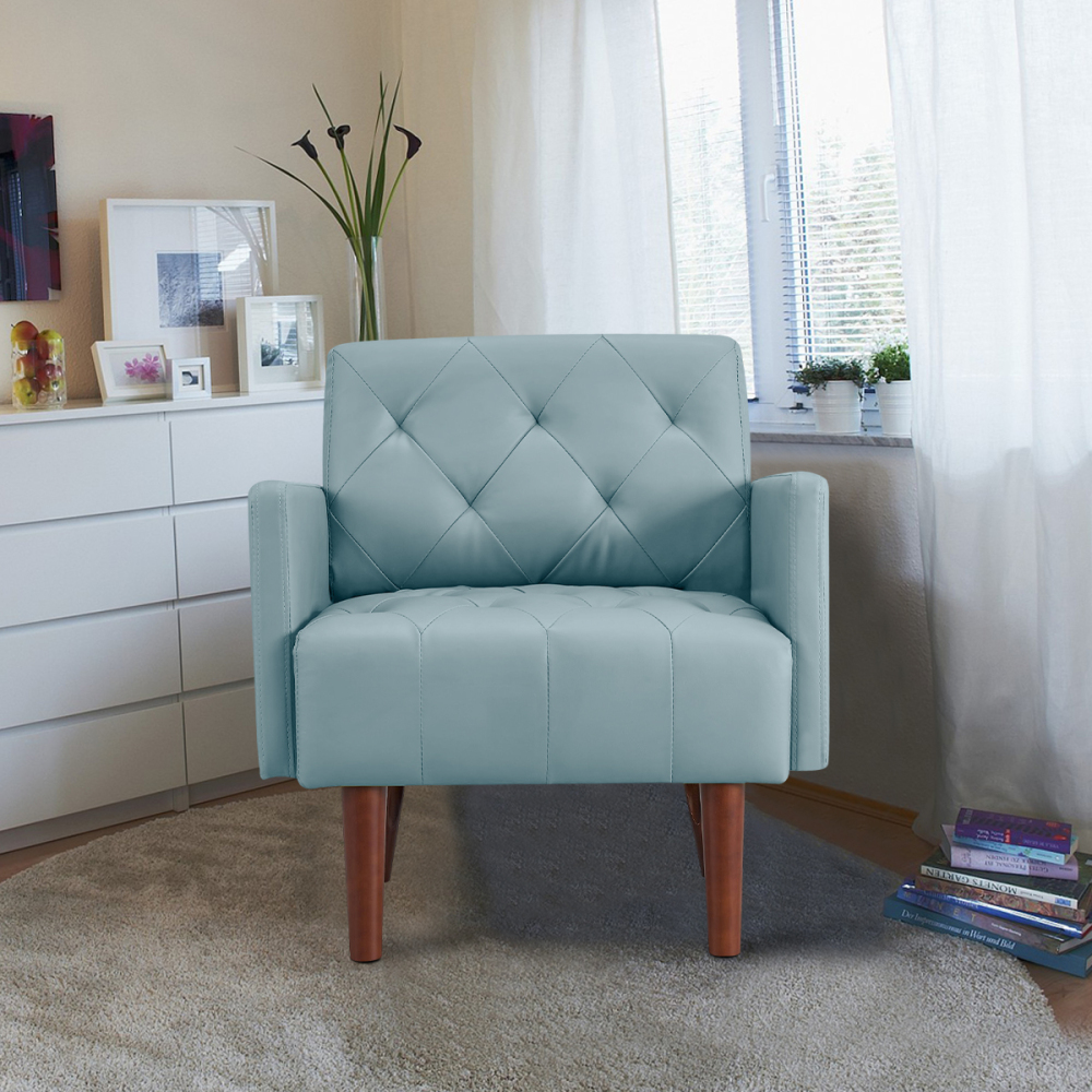 SZLIZCCC Faux Leather Accent Chair, Modern Retro Arm Chair for Living Room and Bedroom Tufted Upholstered Sofa Club Chair Comfy Armchair for Small Spaces Bedroom Office