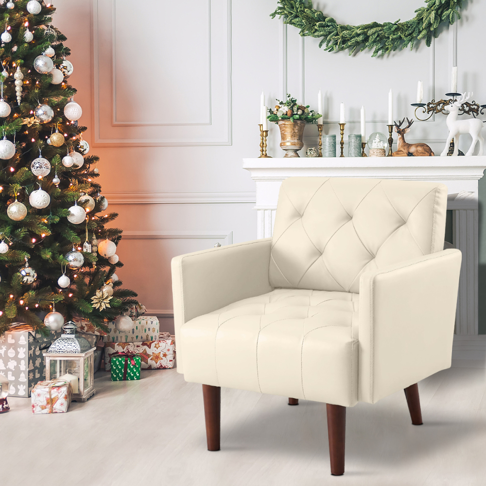 SZLIZCCC Faux Leather Accent Chair, Modern Retro Arm Chair for Living Room and Bedroom Tufted Upholstered Sofa Club Chair Comfy Armchair for Small Spaces Bedroom Office