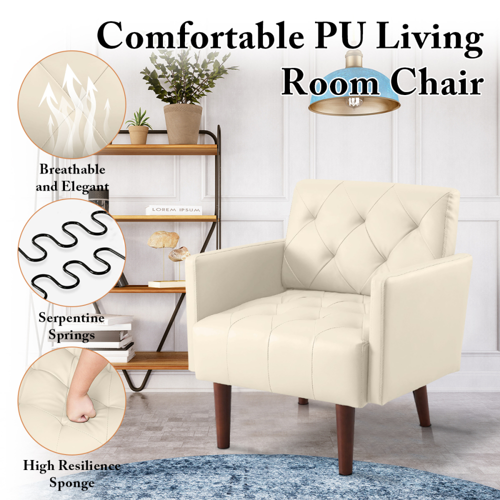 SZLIZCCC Faux Leather Accent Chair, Modern Retro Arm Chair for Living Room and Bedroom Tufted Upholstered Sofa Club Chair Comfy Armchair for Small Spaces Bedroom Office