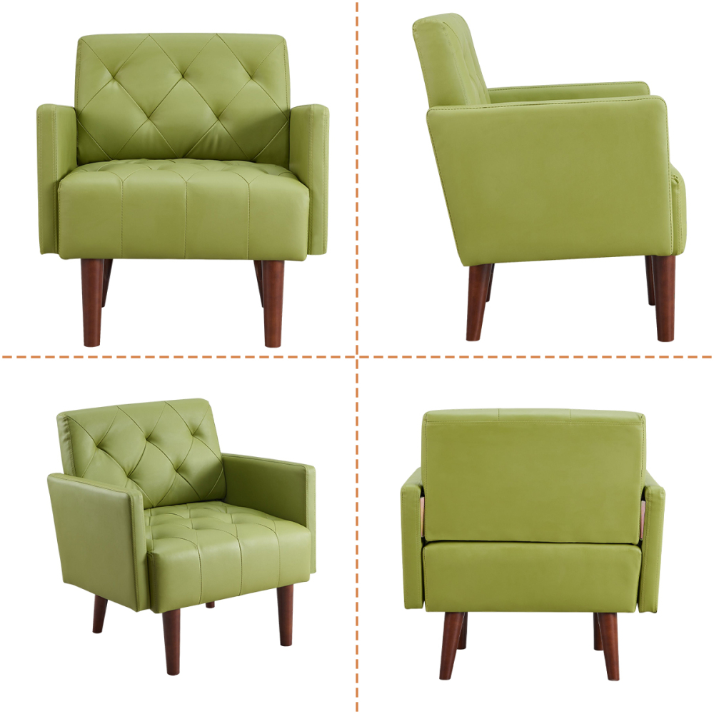 SZLIZCCC Faux Leather Accent Chair, Modern Retro Arm Chair for Living Room and Bedroom Tufted Upholstered Sofa Club Chair Comfy Armchair for Small Spaces Bedroom Office