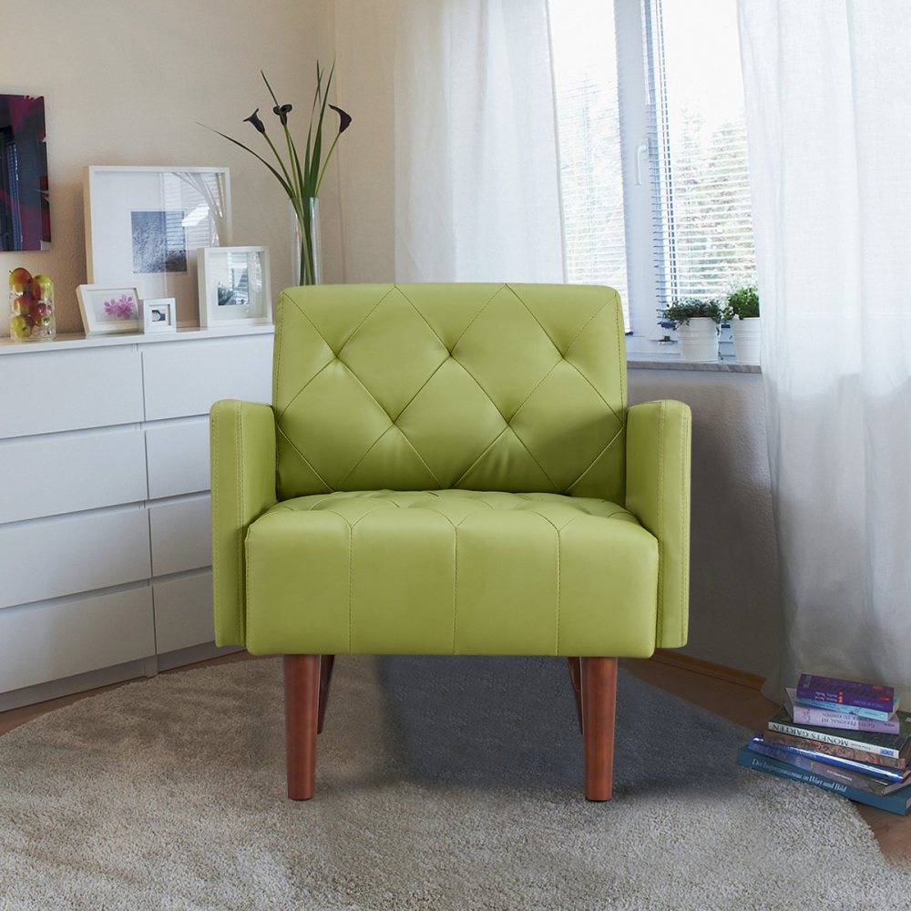 SZLIZCCC Faux Leather Accent Chair, Modern Retro Arm Chair for Living Room and Bedroom Tufted Upholstered Sofa Club Chair Comfy Armchair for Small Spaces Bedroom Office