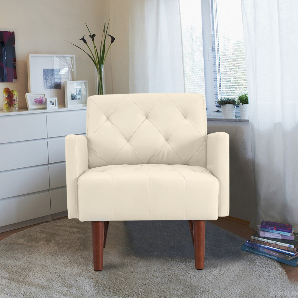 SZLIZCCC Faux Leather Accent Chair, Modern Retro Arm Chair for Living Room and Bedroom Tufted Upholstered Sofa Club Chair Comfy Armchair for Small Spaces Bedroom Office